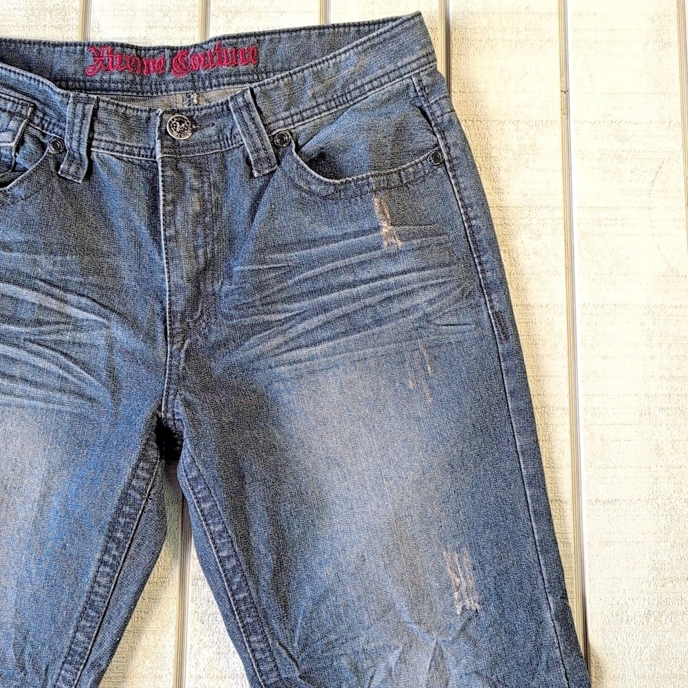 VTG Extreme Couture Mens Jeans 34x30 Blue Denim Studded Cross Designer‎ - Pants - Picture 4 of 11